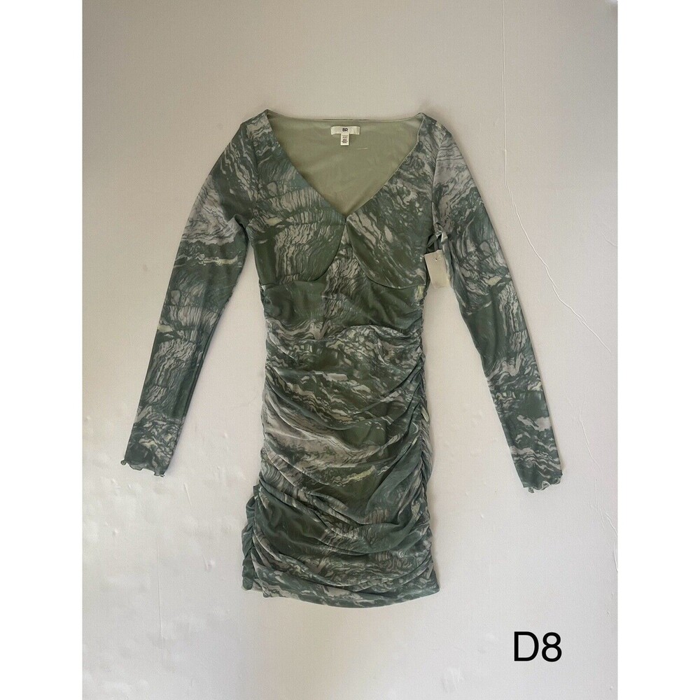 BP Green Marble Mesh Ruched Long Sleeve Bodycon‎ Dress NWT Size XXS